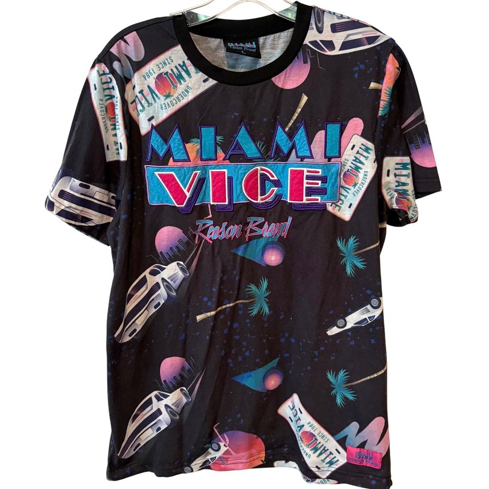 Reason Brand Men's Miami Vice Collab 80's Colorful Tee in Size L